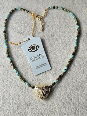 Eye Candy Turquoise & Combinations Stones Beaded Necklace Gold Heart Pendant